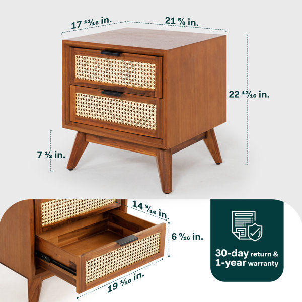 Bayou Breeze Jasper Solid Wood Nightstand Fully Assembled, 2 Drawer Nightstands, Side Table